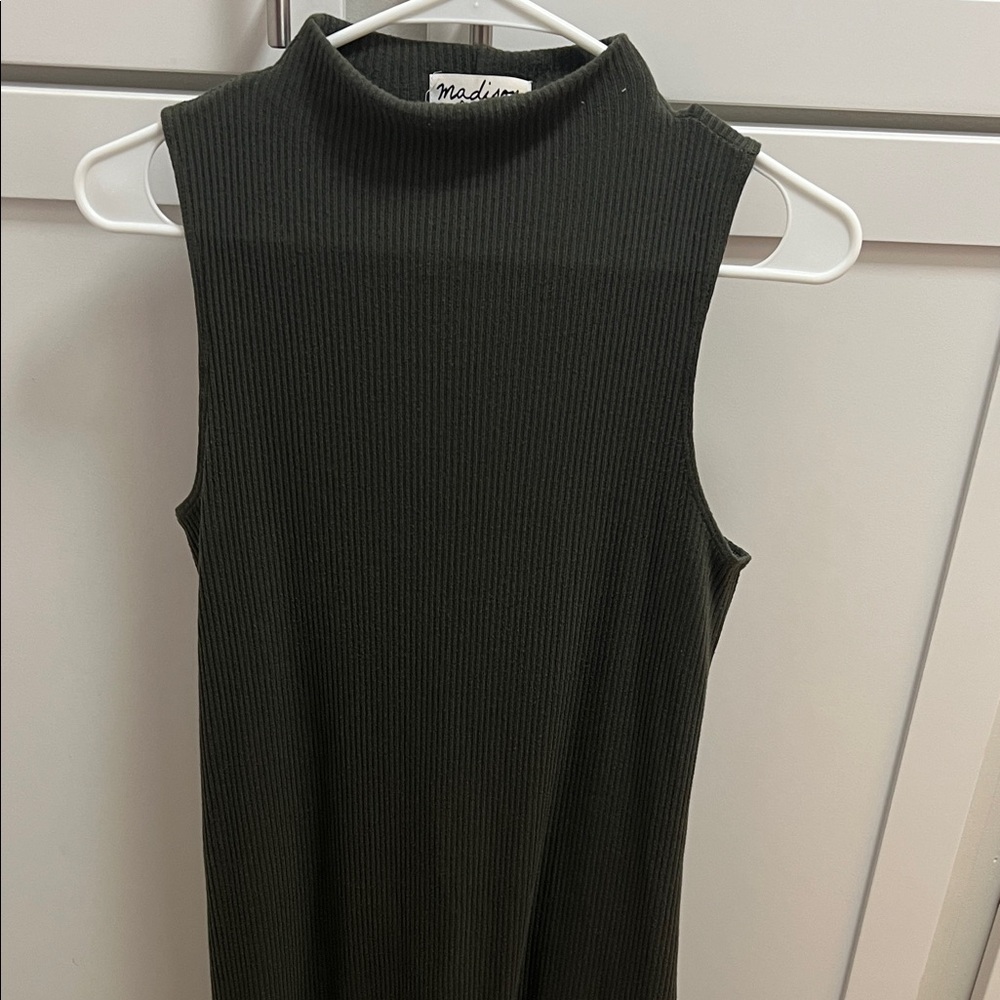 Forest green Ribbed Mini Dress - Picture 2 of 3